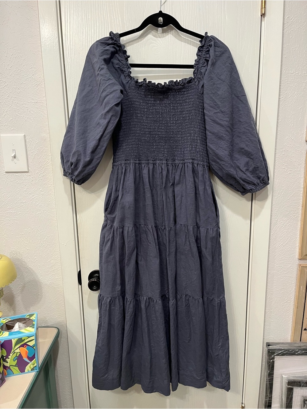 Neuflora Linen Viscose Smocked Odessa Midi Dress Trad Size XL Fits Like Large